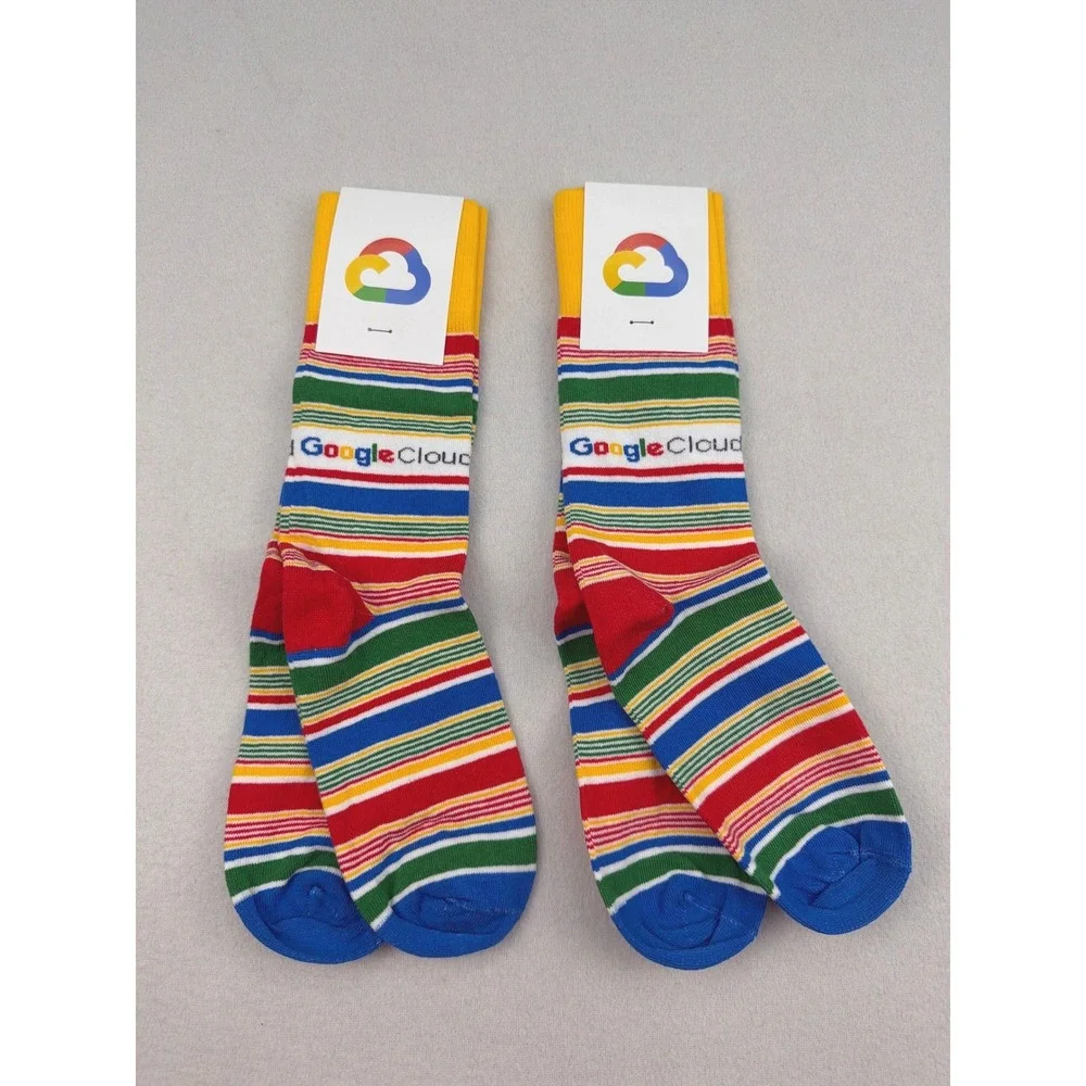 Google Cloud Sock Club Striped Crew Socks 2 Pairs Tech Swag Combed Cotton USA